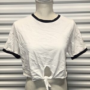 Forever 21 White Crop Top with Black Trim